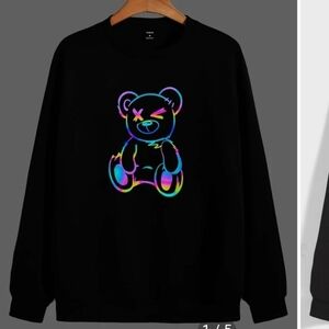 Reflective rainbow bear winking black sweatshirt sweater unisex multicolor